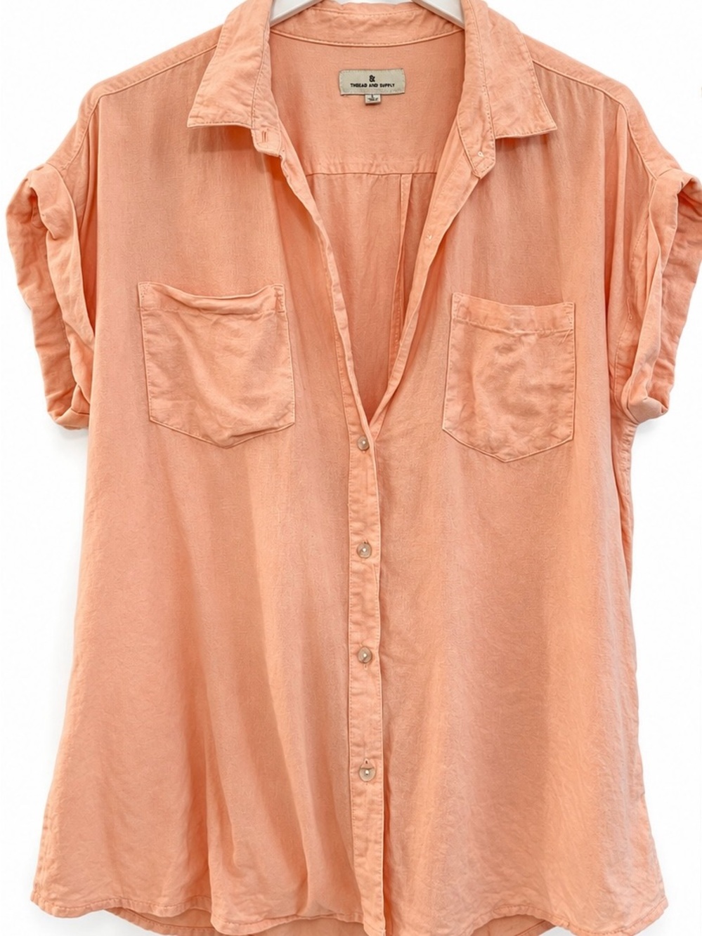 Thread & Supply Peach Button Front Tie Back Top Large